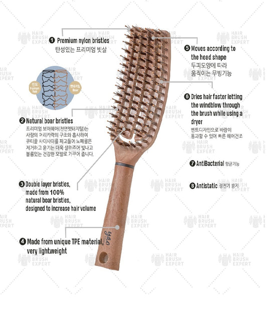 Yao Flip Slim Boar Bristle Brush (3 in 1 Shiny & Vibrant Hair Volumizing Short )