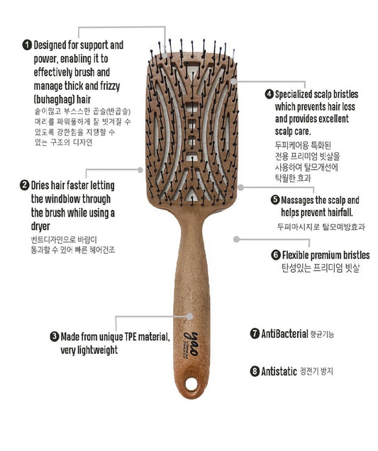 Yao Strong Hair Brush Wooden Texture For Thick / Curly / Frizzy (Buhaghag) Hair