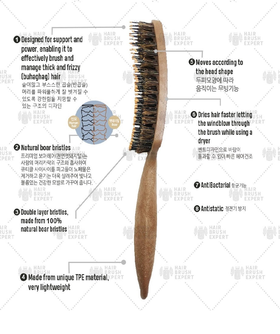 Yao Strong Boar Bristle Brush (For Thick Hair Type Shiny/Vibrant Less Dry Hair)
