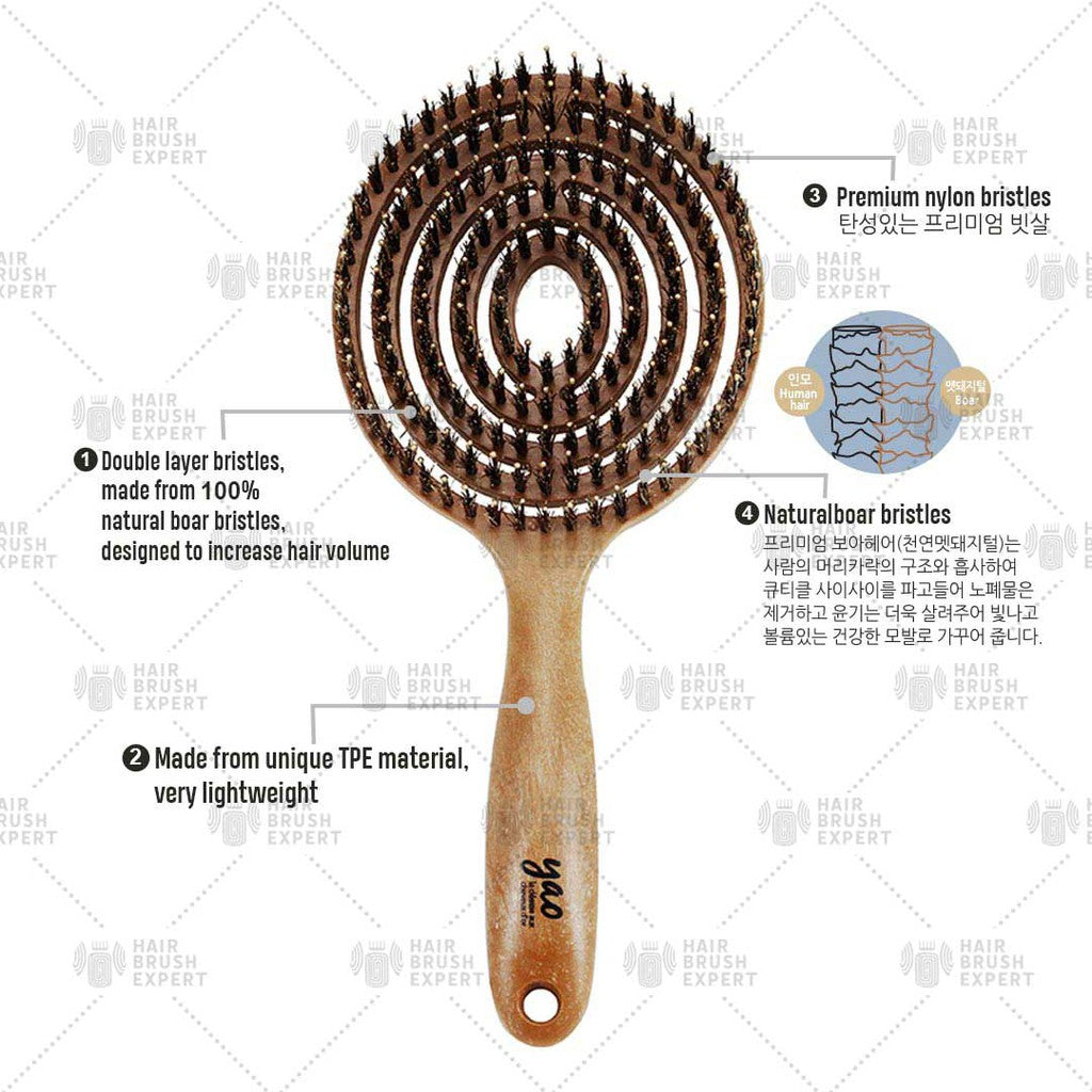 Yao Moving Circle Boar Hair Brush Wooden Texture (Special for Increasing Hair Volume)