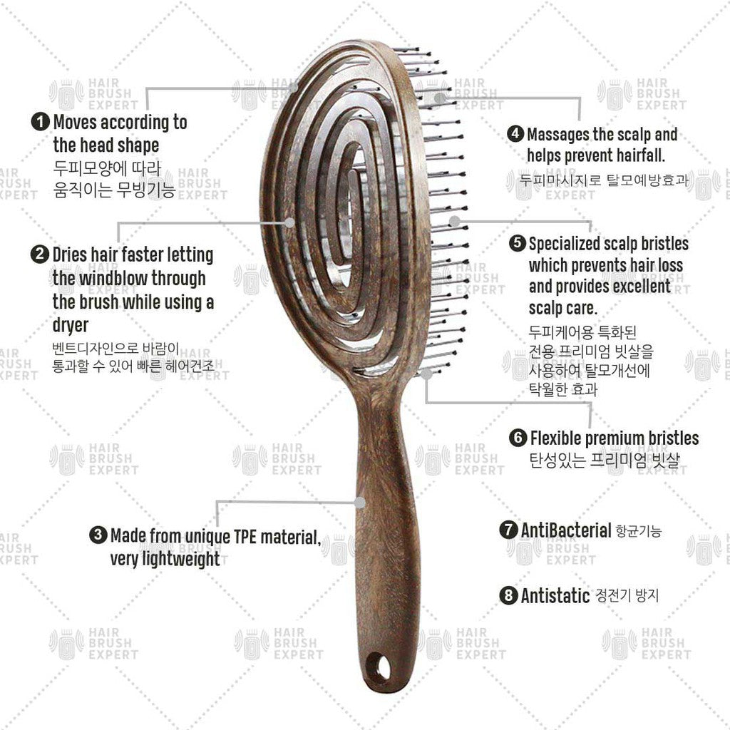 Yao Moving Round Hair Brush Wooden Texture (For Medium Length Hair)