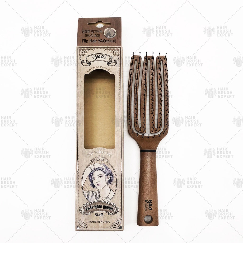 Yao Moving Flip Brush Slim Wooden Texture (2 in 1 Volumizing for Short Hair)