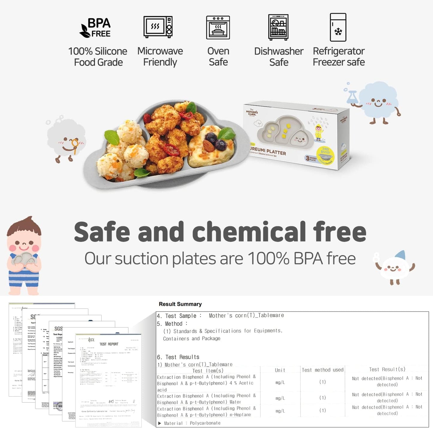 Mother's Corn Gureumi Three Division Suction Platter - Pink Color